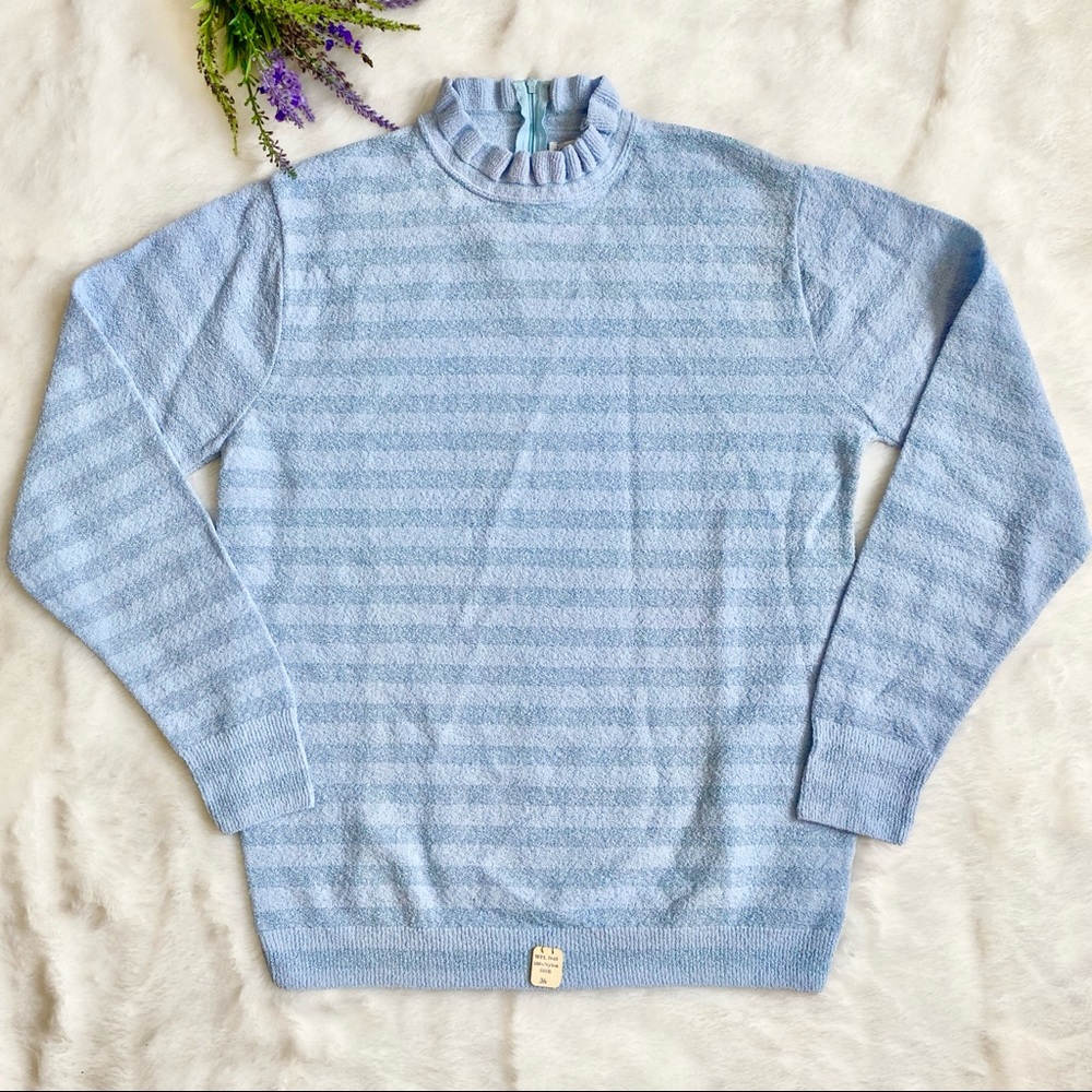 NEW Vintage 1950s Tonal Stripe Ruffle Neckline Sweater